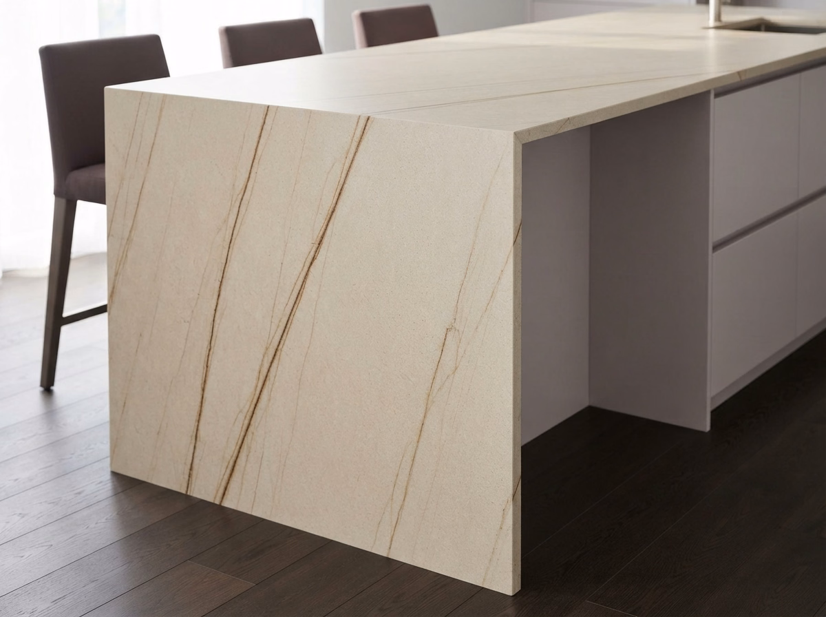 Waterfall Edge Countertop Installation in San Bernardino County.
